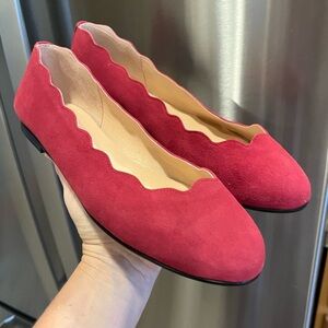 French Sole Scalloped Pink Suede Flats 8.5